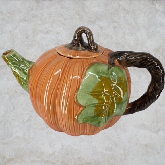 PUMPKIN TEAPOT/MUG SET -- 5 Piece, Ceramic, Autumn, Thanksgiving, Vintage - Picture 6 of 11